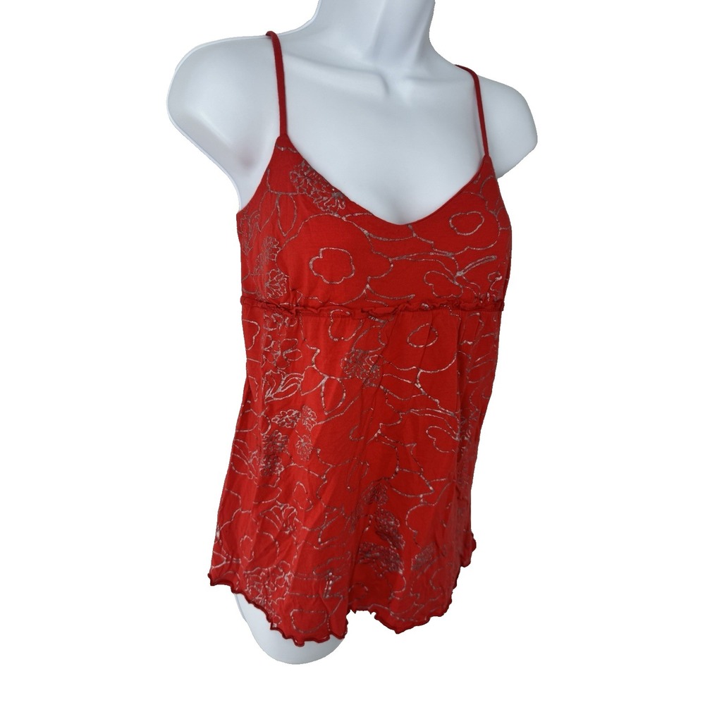Y2K Splendid Tank Top‎ Red Sleeveless Shirt Babydoll lettuce hem 90s empire